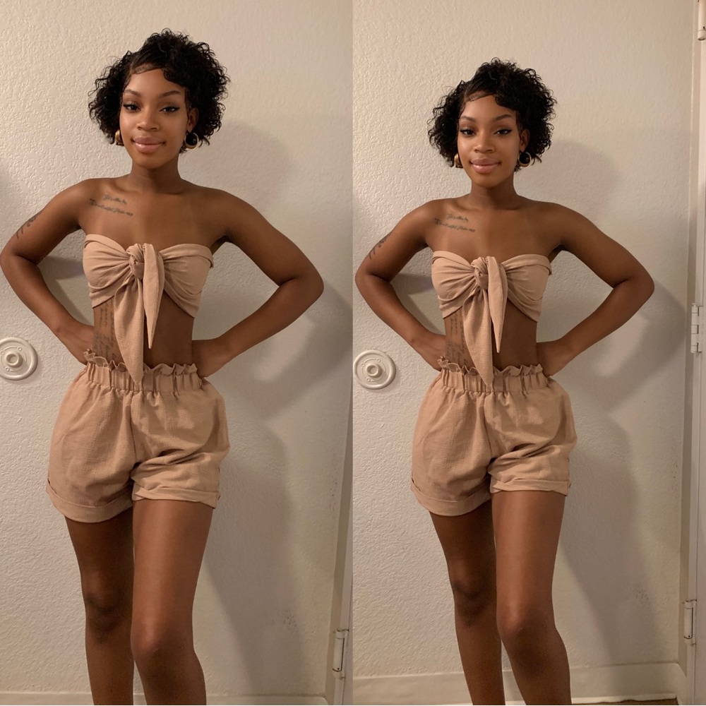Beige 2 piece short set size Extra Small